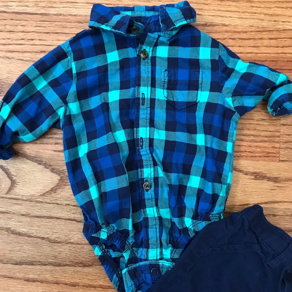 Plaid Button Infant Outfit - Picture 2 of 3